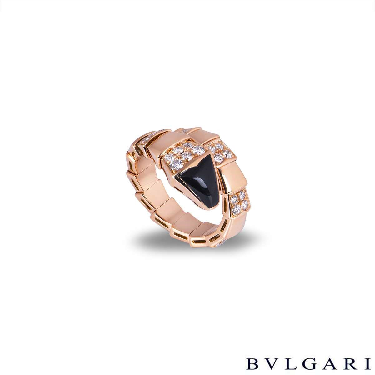 Bvlgari Rose Gold Onyx & Diamond Serpenti Viper Ring 345220